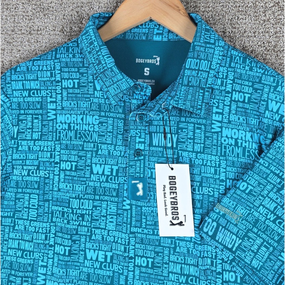 Bogey Bros "Excuses" Golf Polo Shirt Mens Small Blue Performance New S/S